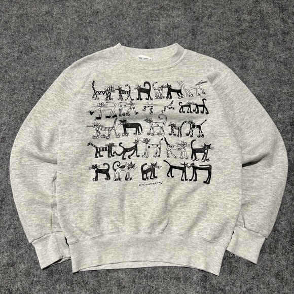 Tultex Other - Vintage 1991 Tultex Cat Graphic Sweatshirt Grey 90s Retro Size Small